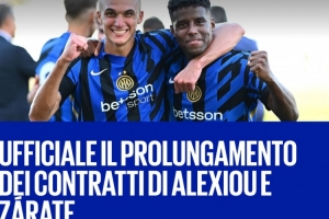 國米官方：和20歲中衛(wèi)亞歷克西烏、18歲中場薩拉特續(xù)約兩年