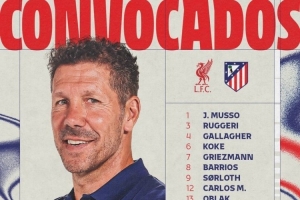 馬競客戰(zhàn)利物浦名單：格列茲曼、拉斯帕多里在列，阿爾瓦雷斯缺席