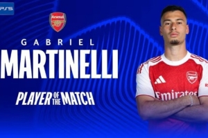 替補(bǔ)登場(chǎng)傳射建功，馬丁內(nèi)利當(dāng)選阿森納2-0畢爾巴鄂一役全場(chǎng)最佳