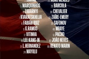 巴黎公布歐冠戰(zhàn)亞特蘭大大名單：維蒂尼亞領銜，登貝萊、杜埃缺席