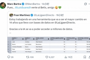 與蘇牙西甲同時出場勝率100%，巴爾特拉調(diào)侃：來貝蒂斯吧，哥們