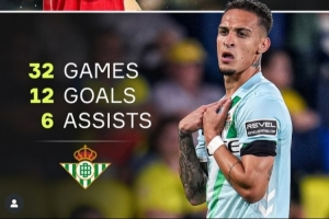 蛻變，安東尼效力貝蒂斯32場參與18球，已超過曼聯(lián)生涯96場數(shù)據(jù)