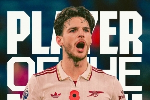 頭球破門！賴斯當(dāng)選對陣伯恩利一役阿森納隊內(nèi)最佳球員