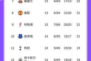 英超積分榜：阿森納依舊5分領(lǐng)跑，維拉暫升第3，水晶宮第5