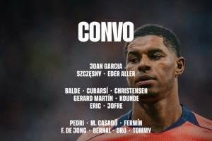 巴薩客戰(zhàn)貝蒂斯大名單：德容、費爾明回歸，奧爾莫缺席