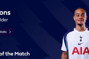 傳射建功，官方：哈維·西蒙斯當選熱刺2-0布倫特福德全場最佳