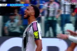 尤文1-0領(lǐng)先國米！布雷默極限勾傳中路，凱利不停球推射破門！